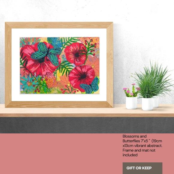 Original painting on paper - 7.5 x 5.25 in 19 x 13cm vibrant floral abstract - Picture 2 of 5
